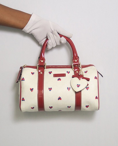 Heart Joy Boston Bag, &pound;65, Handbags, Red/White, Canvas, Front view